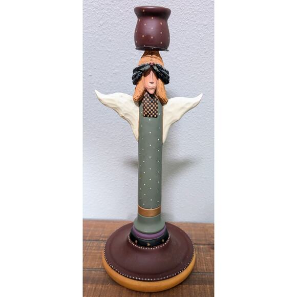 VTG 1997 Williraye Studio Christmas Holiday Angel Folk Art Candle Holder WW2227 - Picture 6 of 9